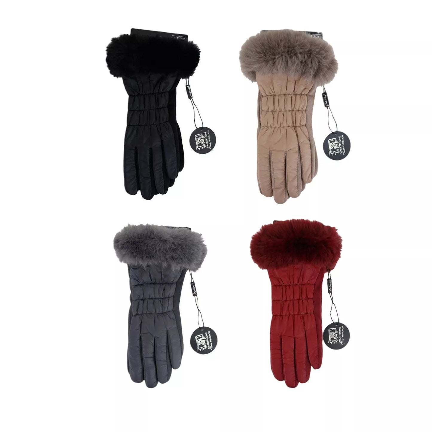 Winter Damen Handschuhe » Nylon Fingerhandschuhe Suede » Winterhandschuhe mit Kunstfell | Damenhandschuhe