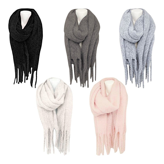 Winter Damen Schal » Winterschal Dread Style » Winterfarben » Fransenschal 187 x 50 cm » warmer Damenschal mit dicken Fransen » Hohes Volumen