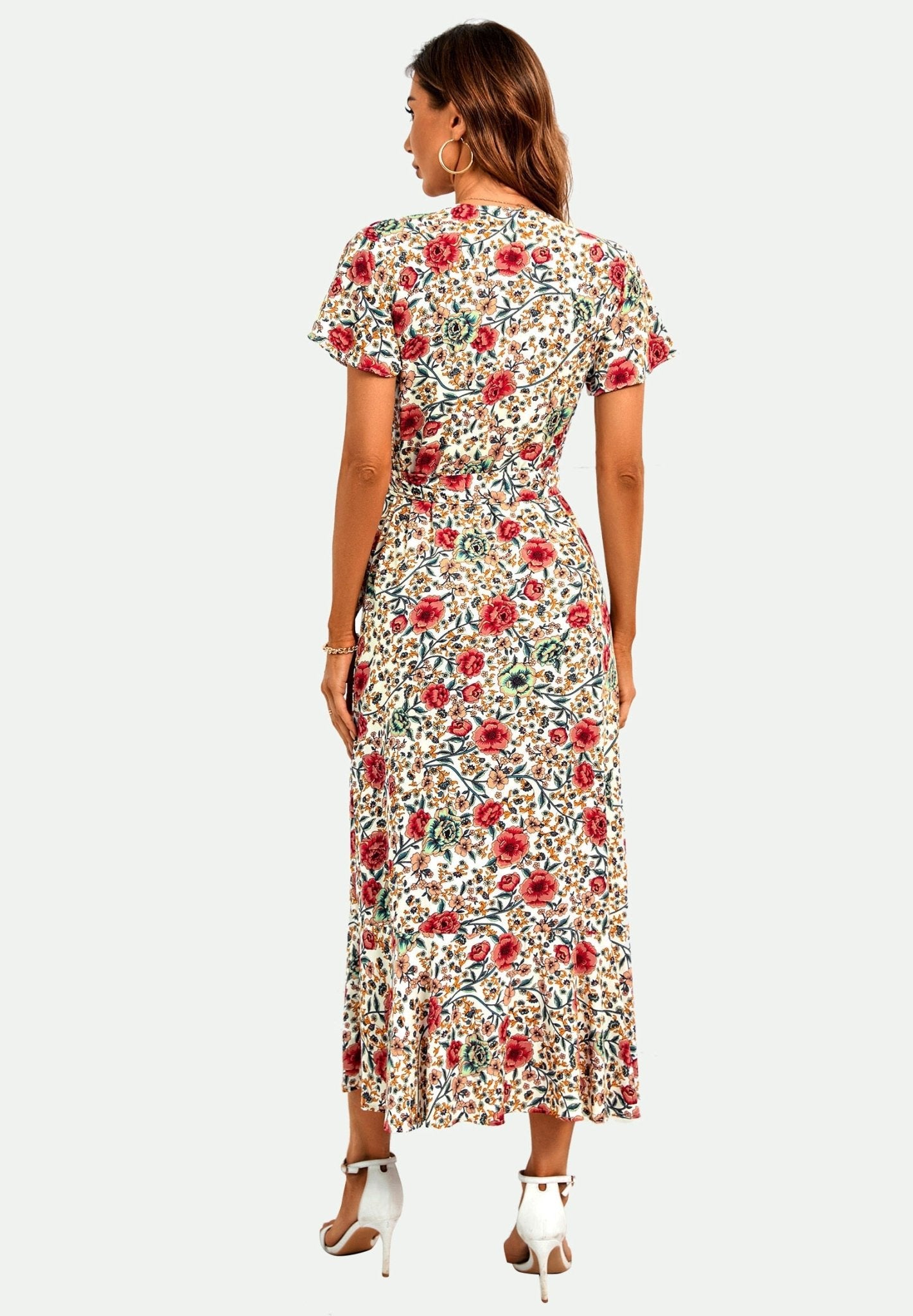 Angel Sleeve Hem Detail Midi Wrap Dress in Offwhite - AXON