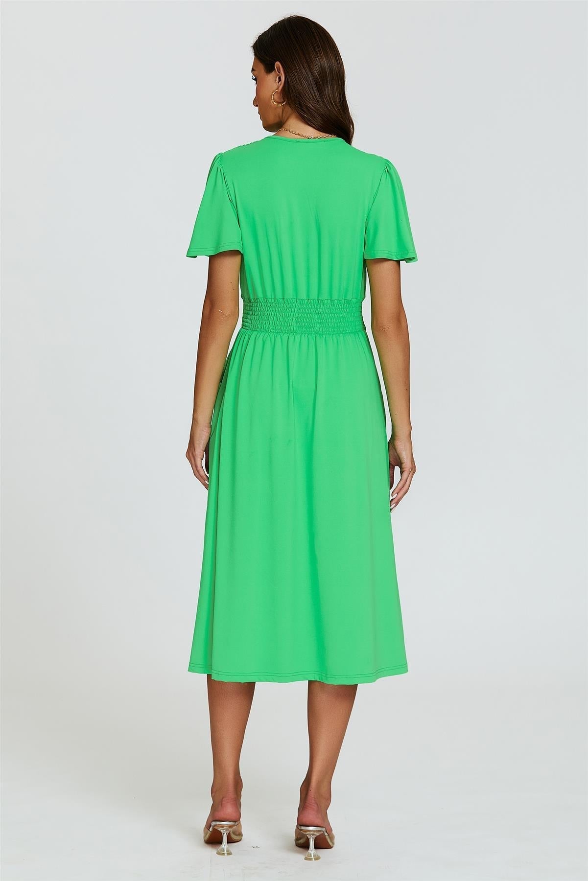 Angel Sleeve Jersey Midi Dress In Green - AXON