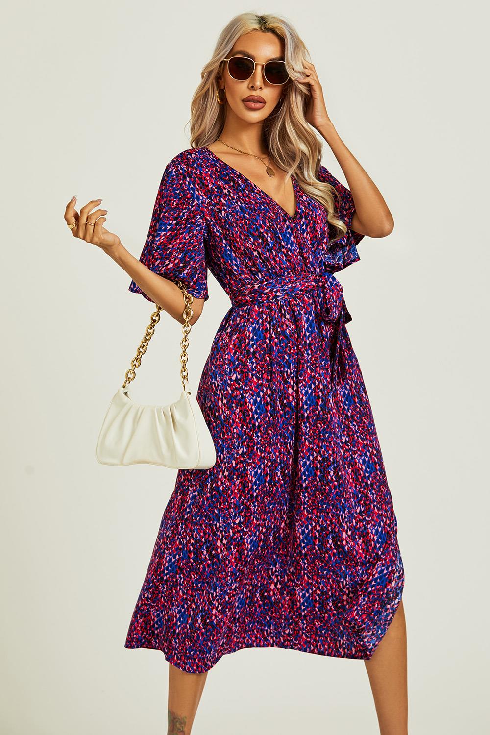Angel Sleeve Wrap Top Midi Dress In Blue - AXON