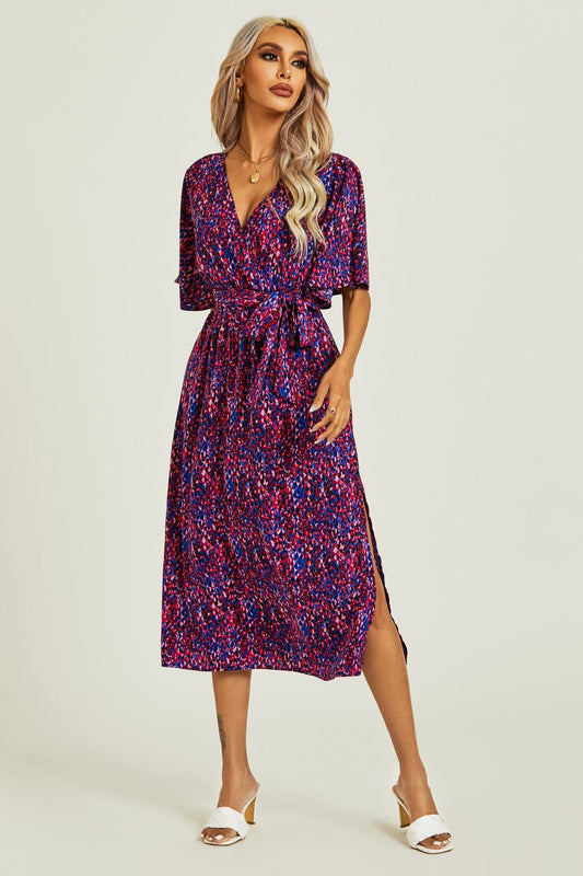 Angel Sleeve Wrap Top Midi Dress In Blue - AXON