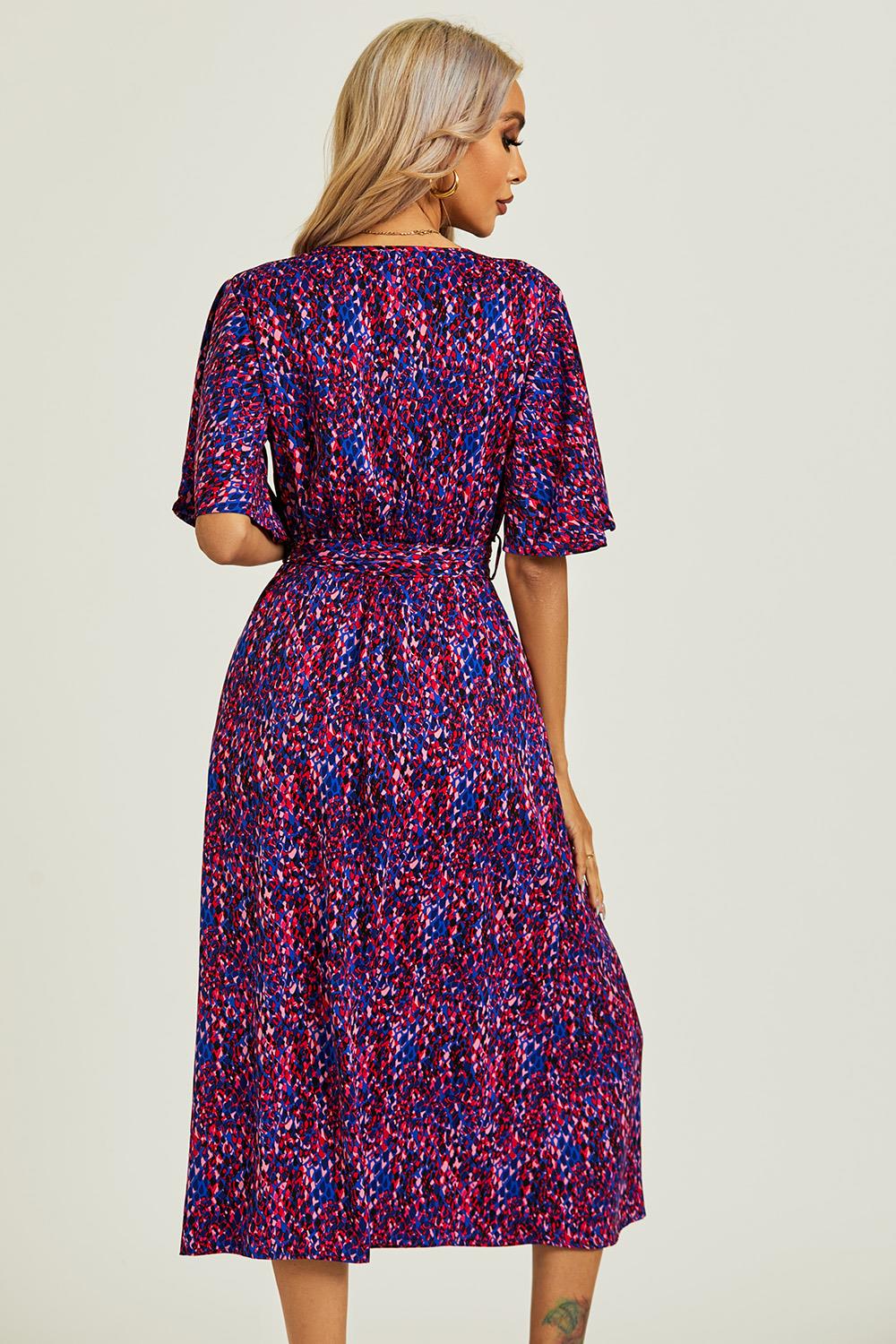 Angel Sleeve Wrap Top Midi Dress In Blue - AXON