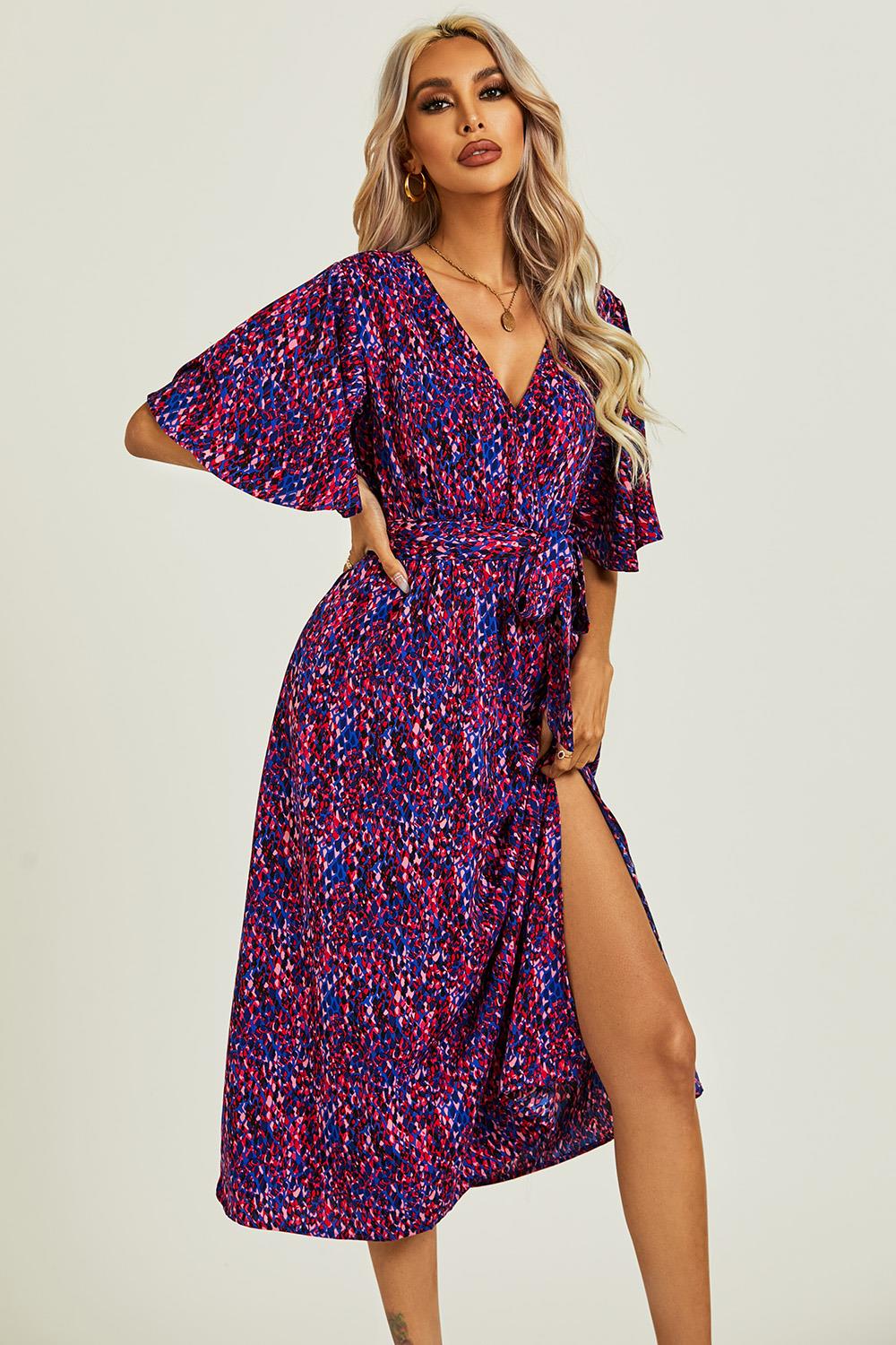 Angel Sleeve Wrap Top Midi Dress In Blue - AXON