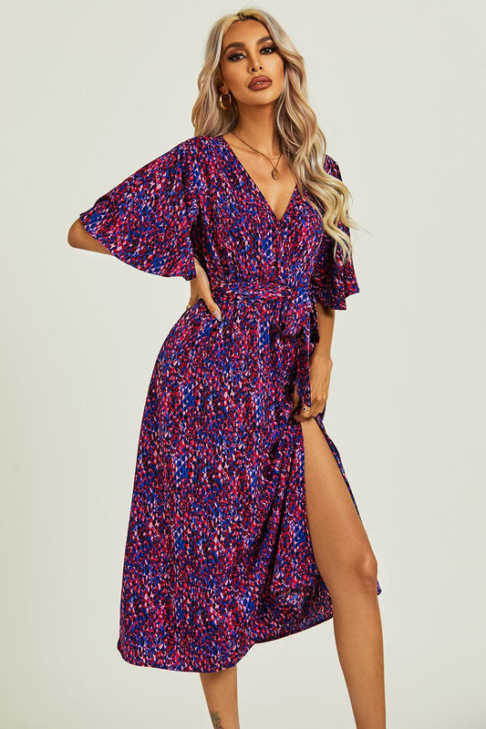 Angel Sleeve Wrap Top Midi Dress In Blue - AXON