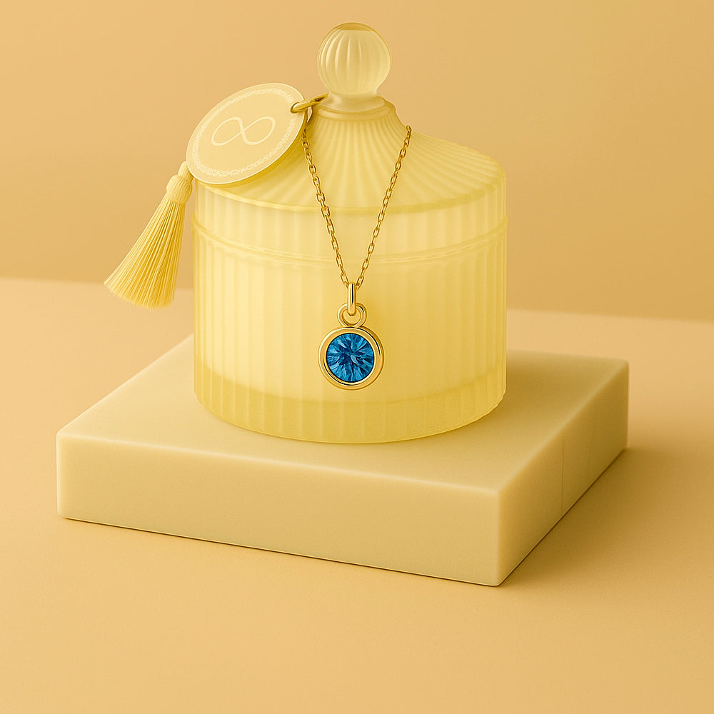 Edle Schmuckkerze mit Geburtsstein - Duftkerze mit Anhänger und Kette aus 925er Silber, vergoldet