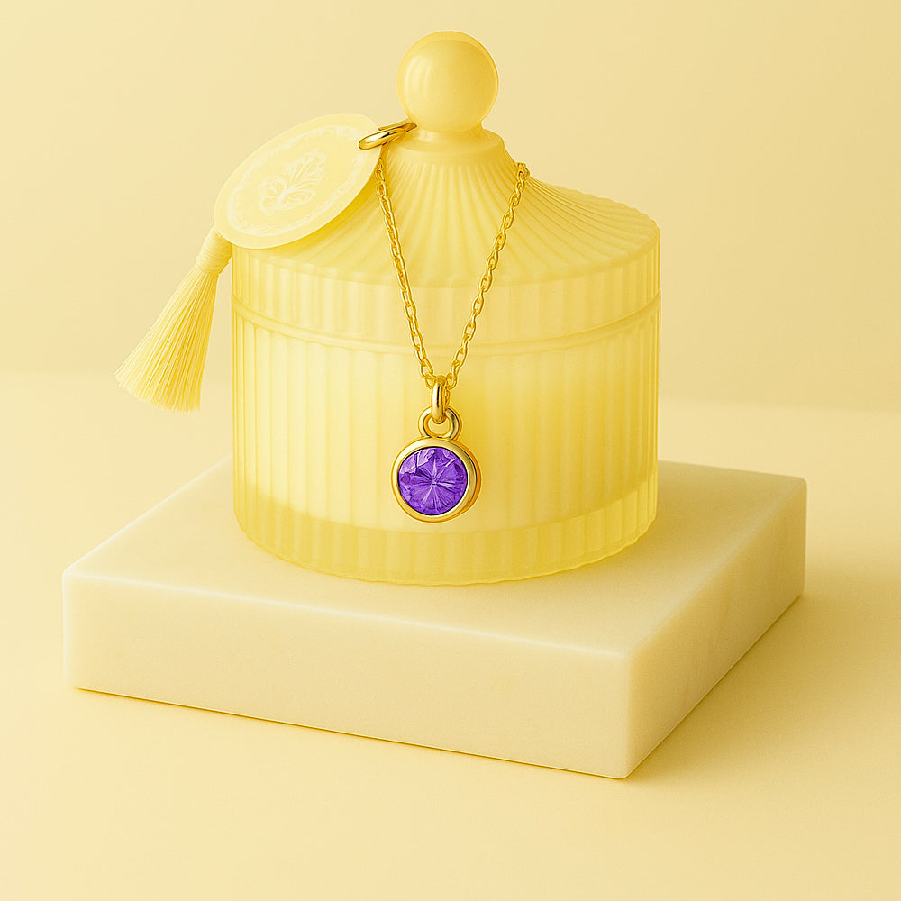 Edle Schmuckkerze mit Geburtsstein - Duftkerze mit Anhänger und Kette aus 925er Silber, vergoldet
