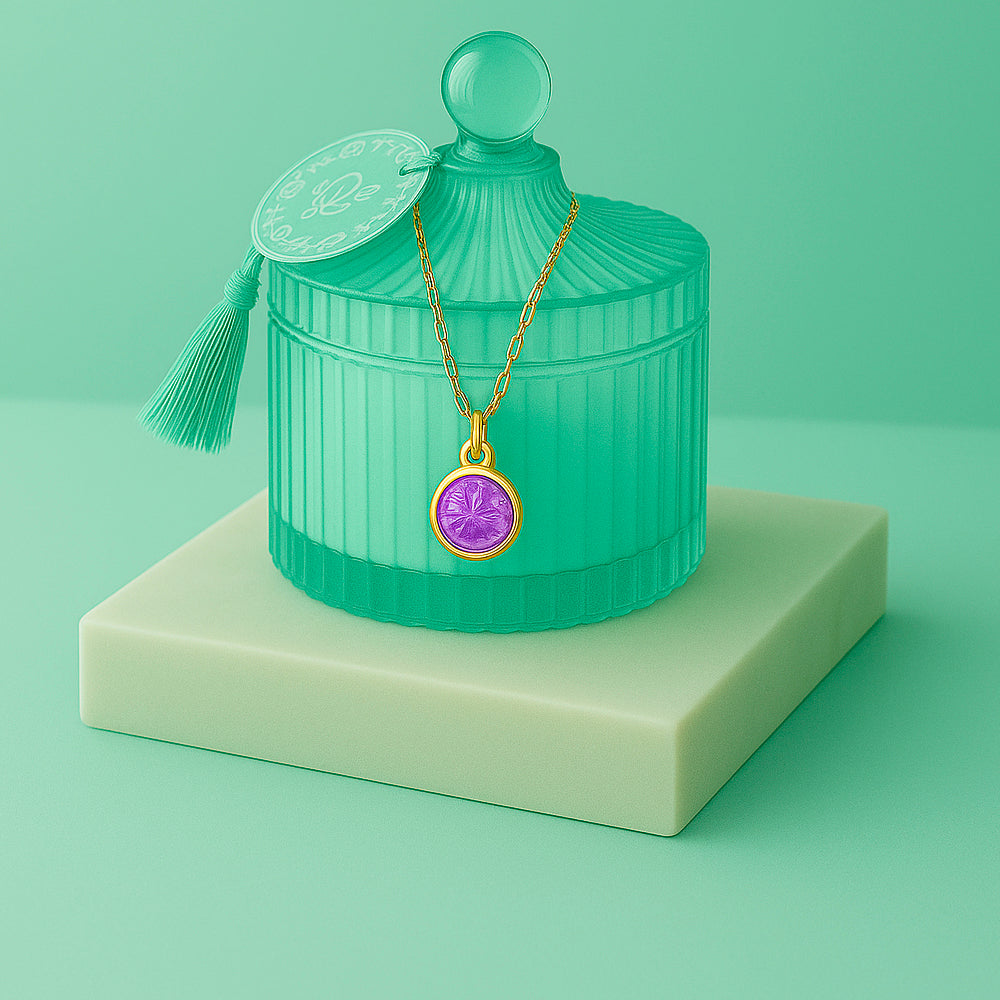 Edle Schmuckkerze mit Geburtsstein - Duftkerze mit Anhänger und Kette aus 925er Silber, vergoldet