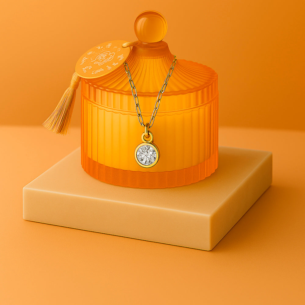 Edle Schmuckkerze mit Geburtsstein - Duftkerze mit Anhänger und Kette aus 925er Silber, vergoldet