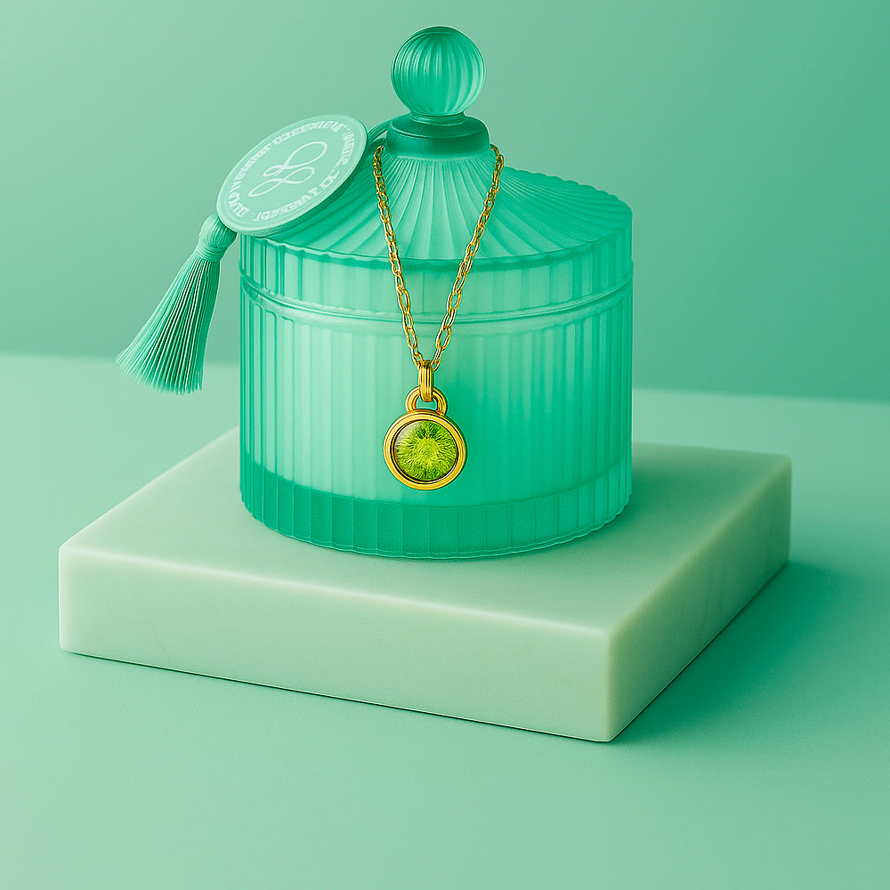 Edle Schmuckkerze mit Geburtsstein - Duftkerze mit Anhänger und Kette aus 925er Silber, vergoldet