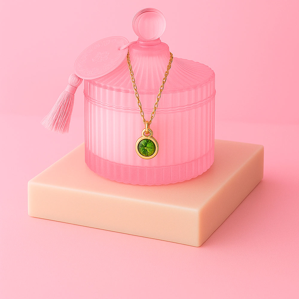 Edle Schmuckkerze mit Geburtsstein - Duftkerze mit Anhänger und Kette aus 925er Silber, vergoldet