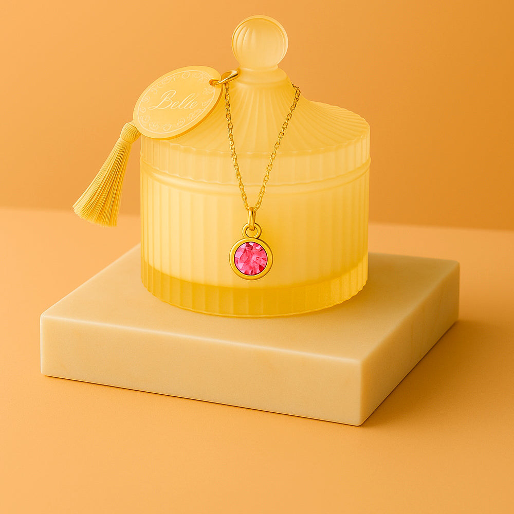 Edle Schmuckkerze mit Geburtsstein - Duftkerze mit Anhänger und Kette aus 925er Silber, vergoldet