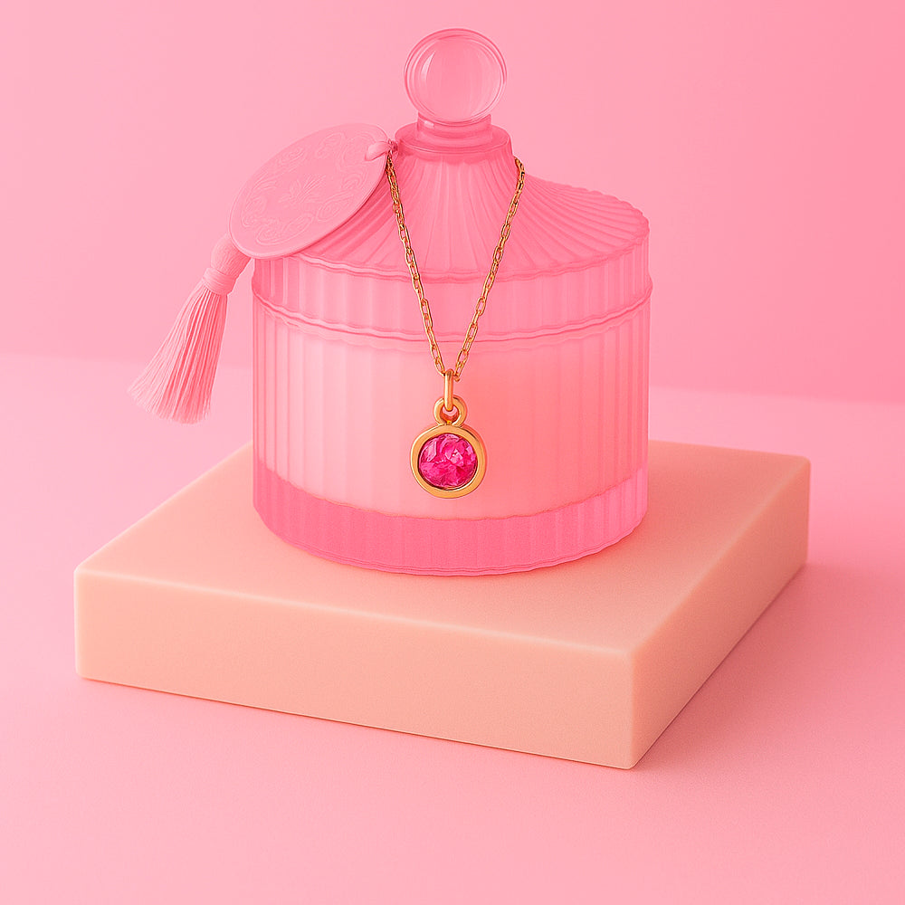 Edle Schmuckkerze mit Geburtsstein - Duftkerze mit Anhänger und Kette aus 925er Silber, vergoldet