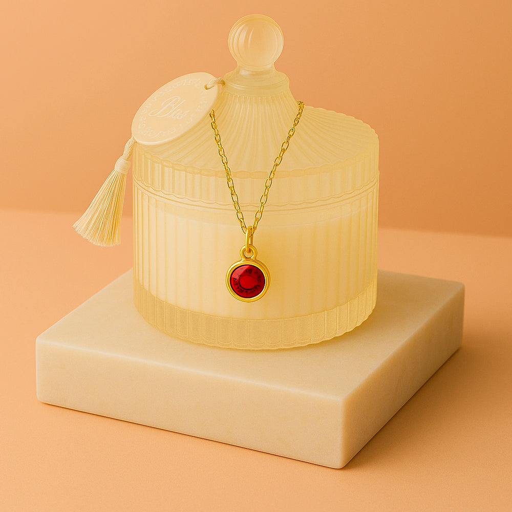 Edle Schmuckkerze mit Geburtsstein - Duftkerze mit Anhänger und Kette aus 925er Silber, vergoldet