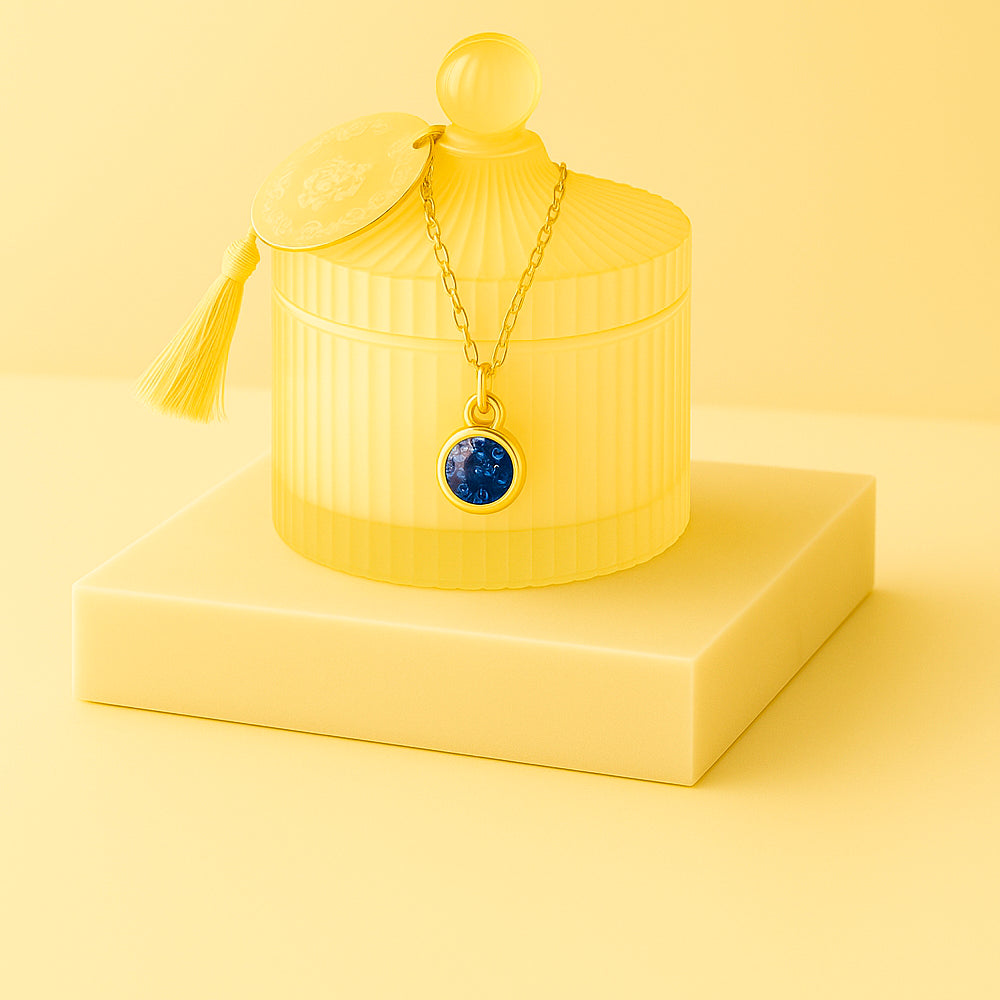 Edle Schmuckkerze mit Geburtsstein - Duftkerze mit Anhänger und Kette aus 925er Silber, vergoldet