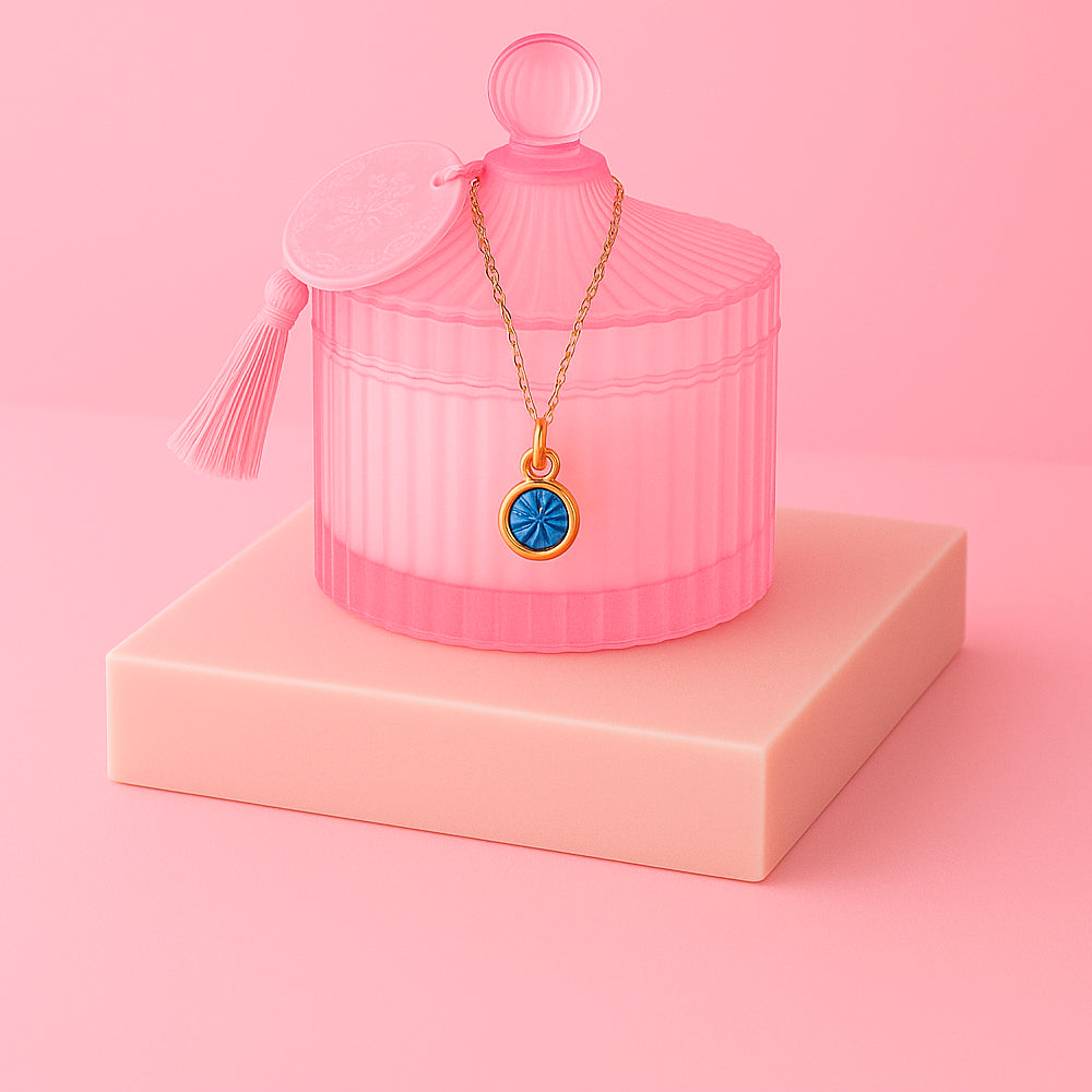 Edle Schmuckkerze mit Geburtsstein - Duftkerze mit Anhänger und Kette aus 925er Silber, vergoldet