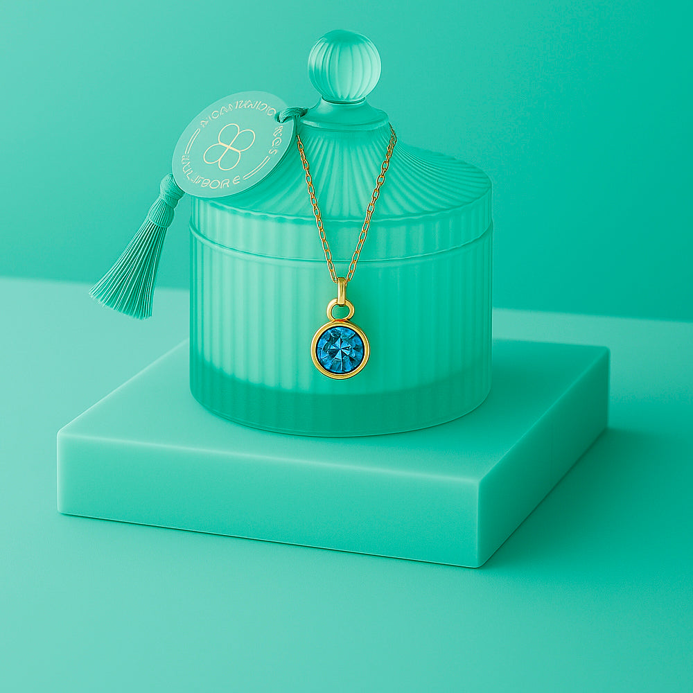 Edle Schmuckkerze mit Geburtsstein - Duftkerze mit Anhänger und Kette aus 925er Silber, vergoldet