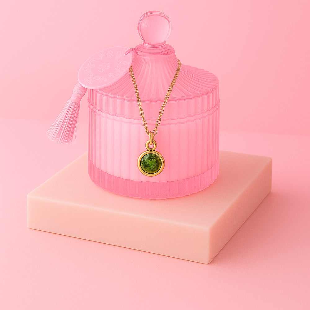 Edle Schmuckkerze mit Geburtsstein - Duftkerze mit Anhänger und Kette aus 925er Silber, vergoldet