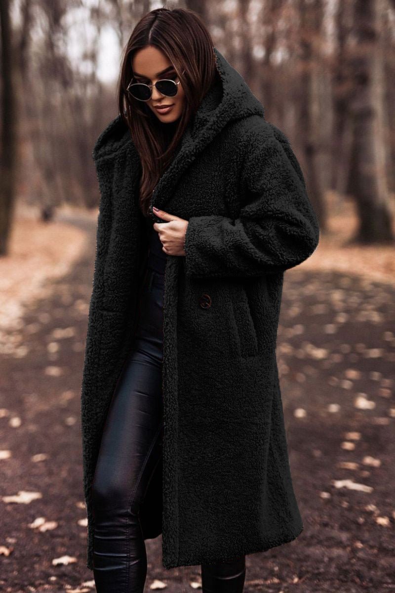 Autumn Winter Fashion Elegant Long Coat Woman Plush Warm Faux Fleece Coat Women Teddy Jacket Female Teddy Coat Outwear Ladies - AXON