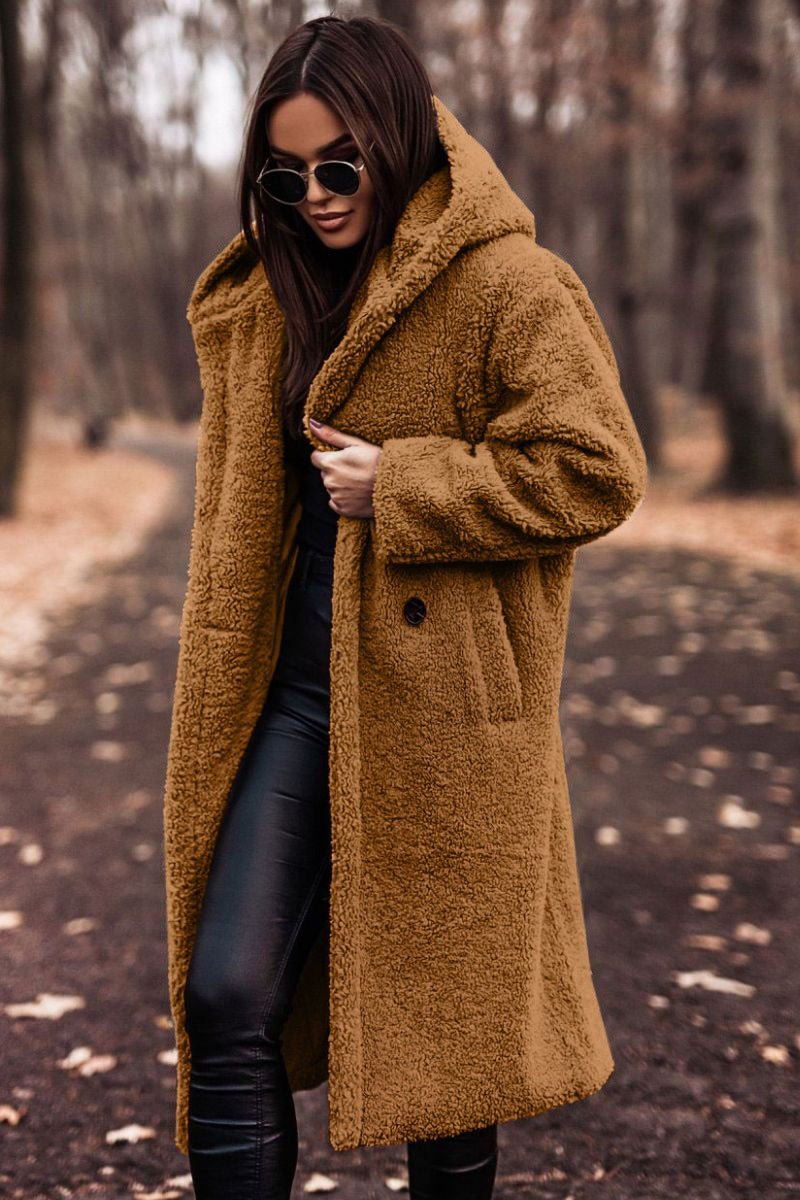 Autumn Winter Fashion Elegant Long Coat Woman Plush Warm Faux Fleece Coat Women Teddy Jacket Female Teddy Coat Outwear Ladies - AXON