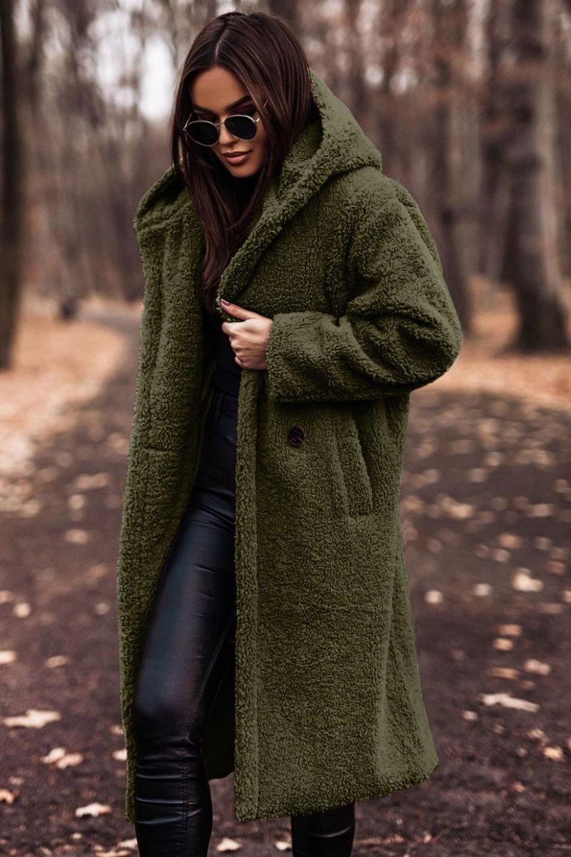 Autumn Winter Fashion Elegant Long Coat Woman Plush Warm Faux Fleece Coat Women Teddy Jacket Female Teddy Coat Outwear Ladies - AXON