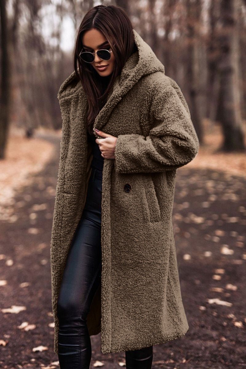 Autumn Winter Fashion Elegant Long Coat Woman Plush Warm Faux Fleece Coat Women Teddy Jacket Female Teddy Coat Outwear Ladies - AXON