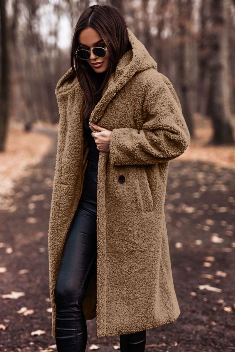 Autumn Winter Fashion Elegant Long Coat Woman Plush Warm Faux Fleece Coat Women Teddy Jacket Female Teddy Coat Outwear Ladies - AXON