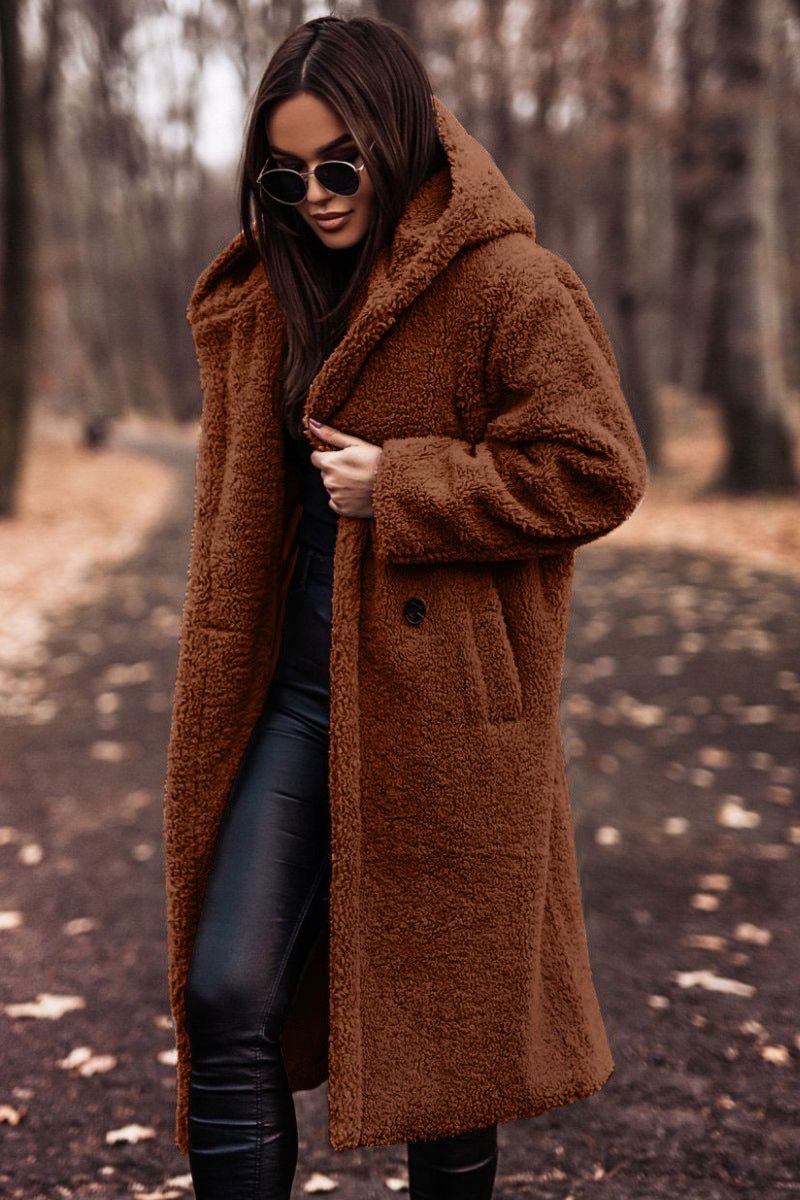 Autumn Winter Fashion Elegant Long Coat Woman Plush Warm Faux Fleece Coat Women Teddy Jacket Female Teddy Coat Outwear Ladies - AXON