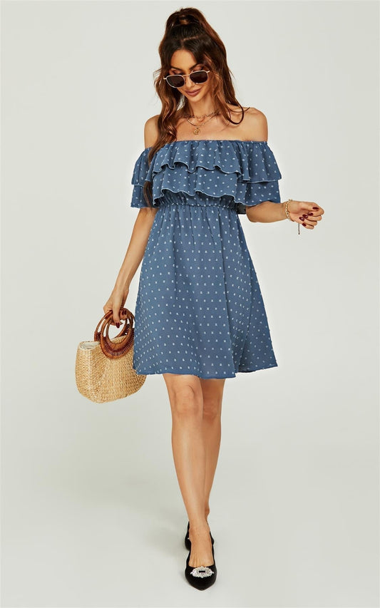 Bardot Frill Mini Dress In Blue - AXON