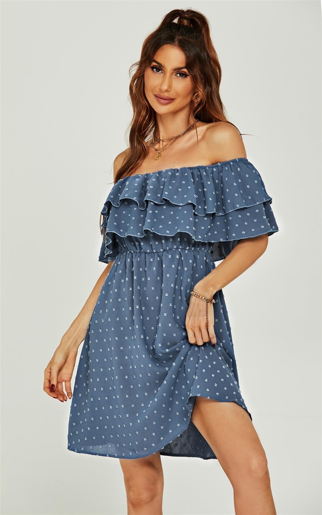 Bardot Frill Mini Dress In Blue - AXON