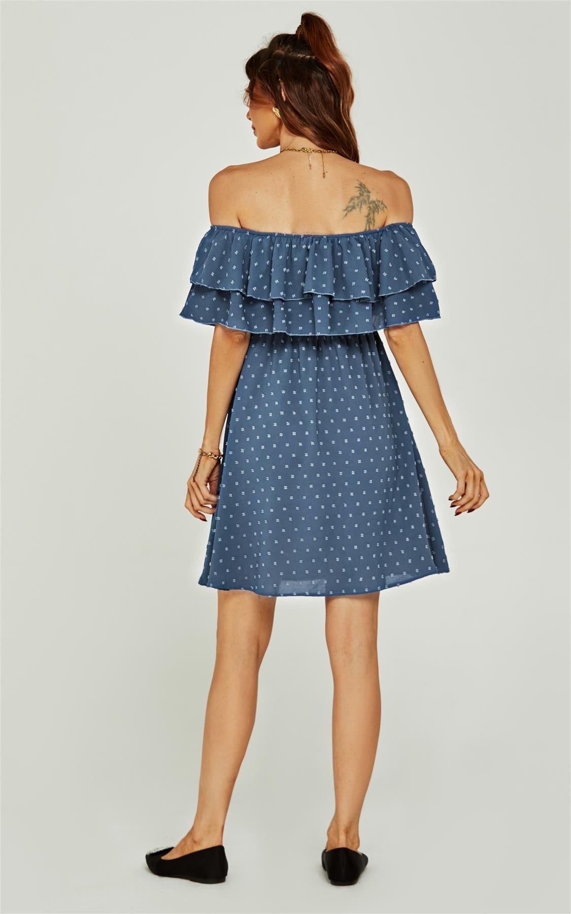 Bardot Frill Mini Dress In Blue - AXON