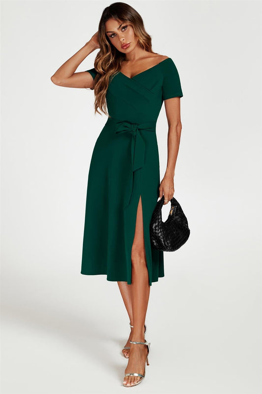 Bardot Midi Dress In Green - AXON