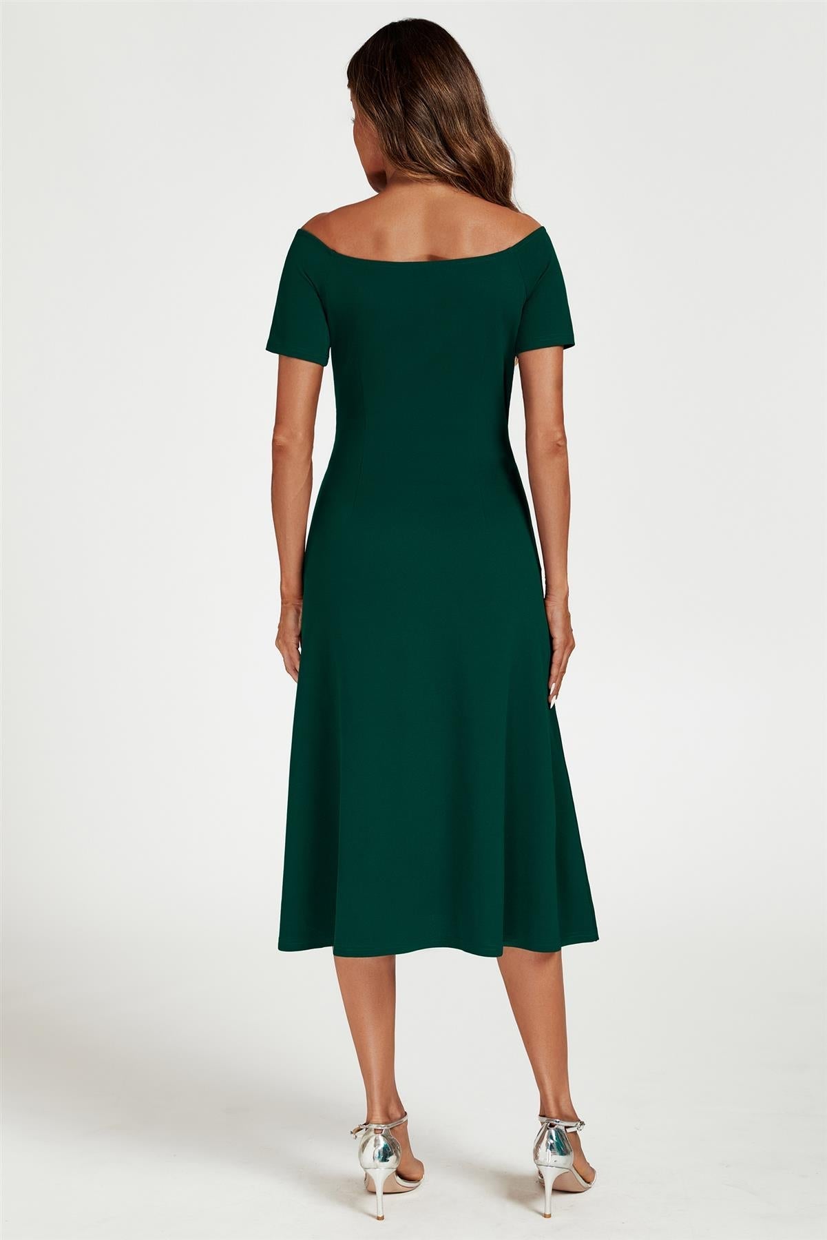 Bardot Midi Dress In Green - AXON