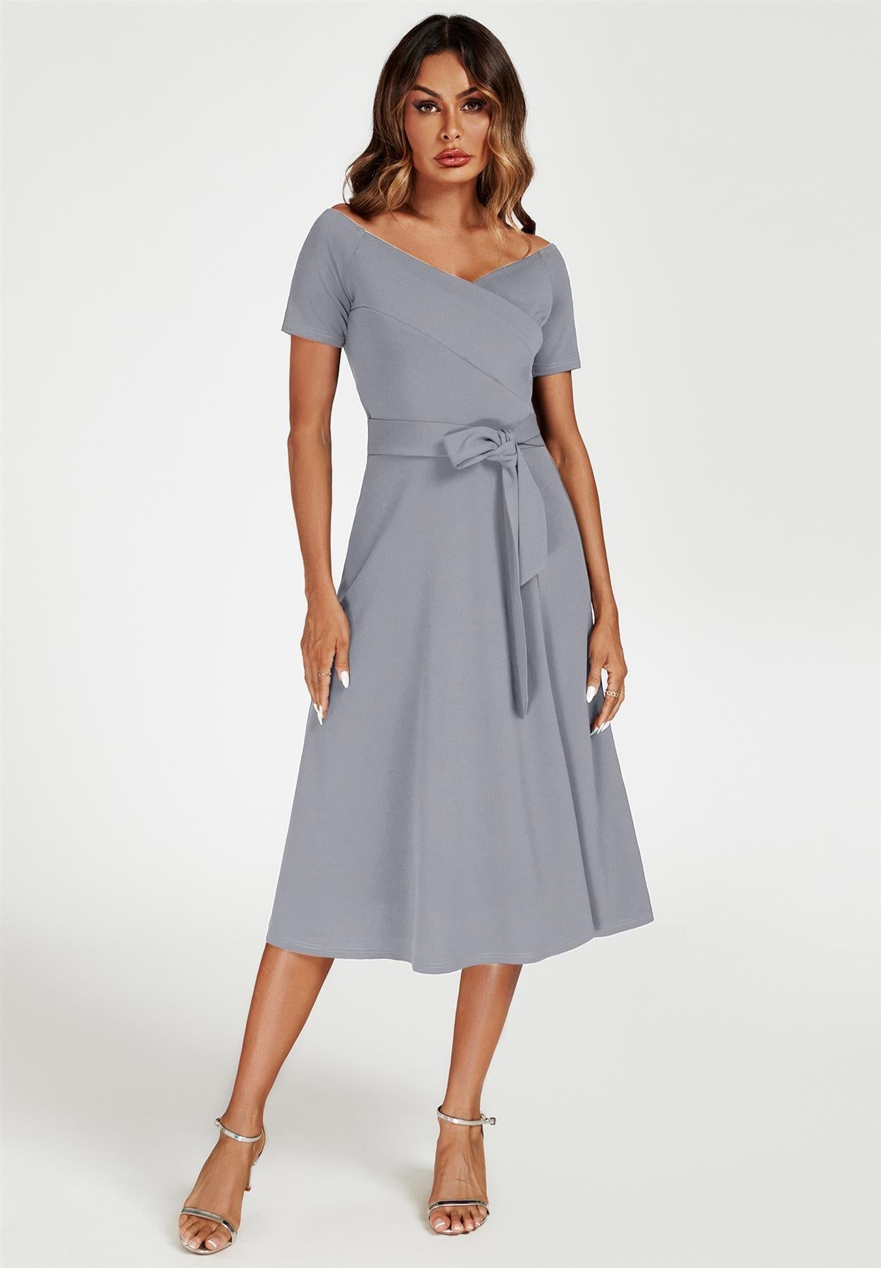 Bardot Midi Dress In Grey - AXON