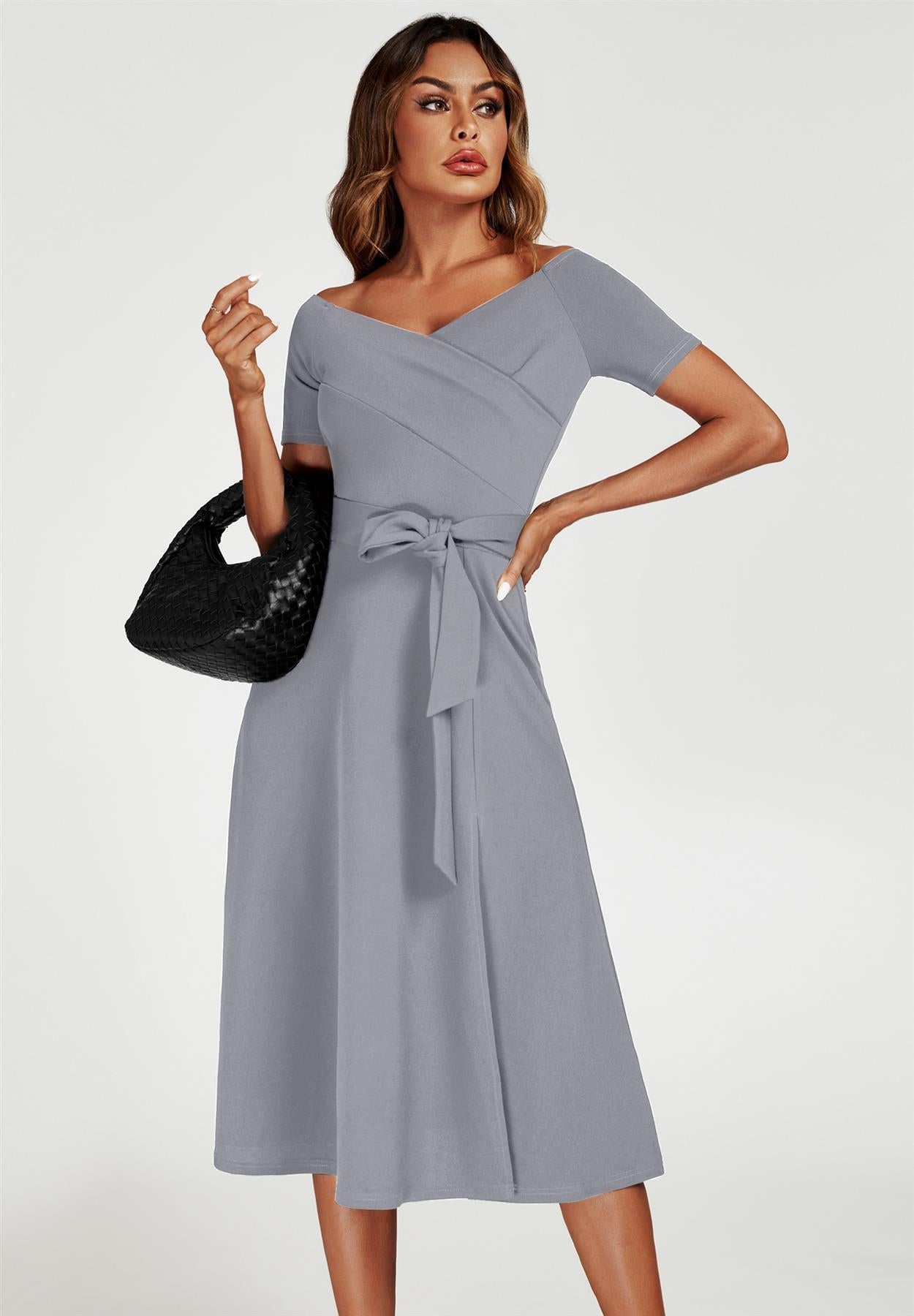 Bardot Midi Dress In Grey - AXON