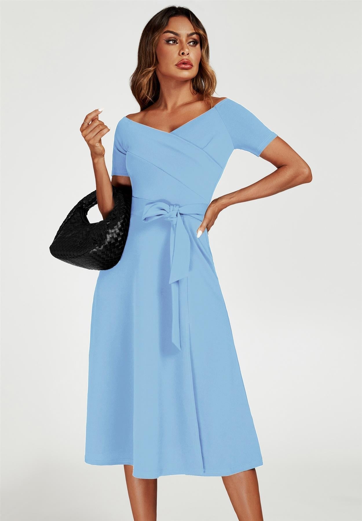 Bardot Midi Dress In Light Blue - AXON