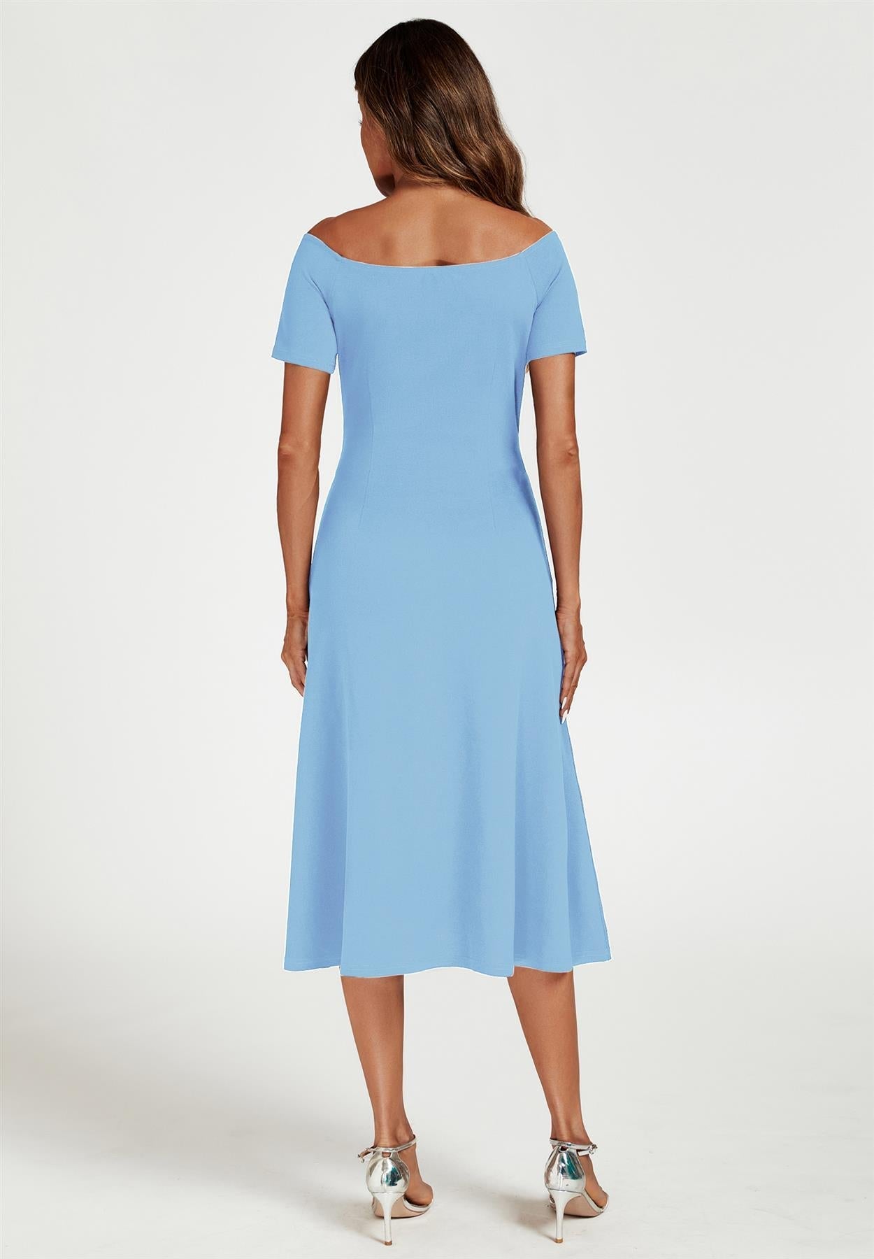 Bardot Midi Dress In Light Blue - AXON