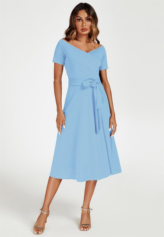 Bardot Midi Dress In Light Blue - AXON
