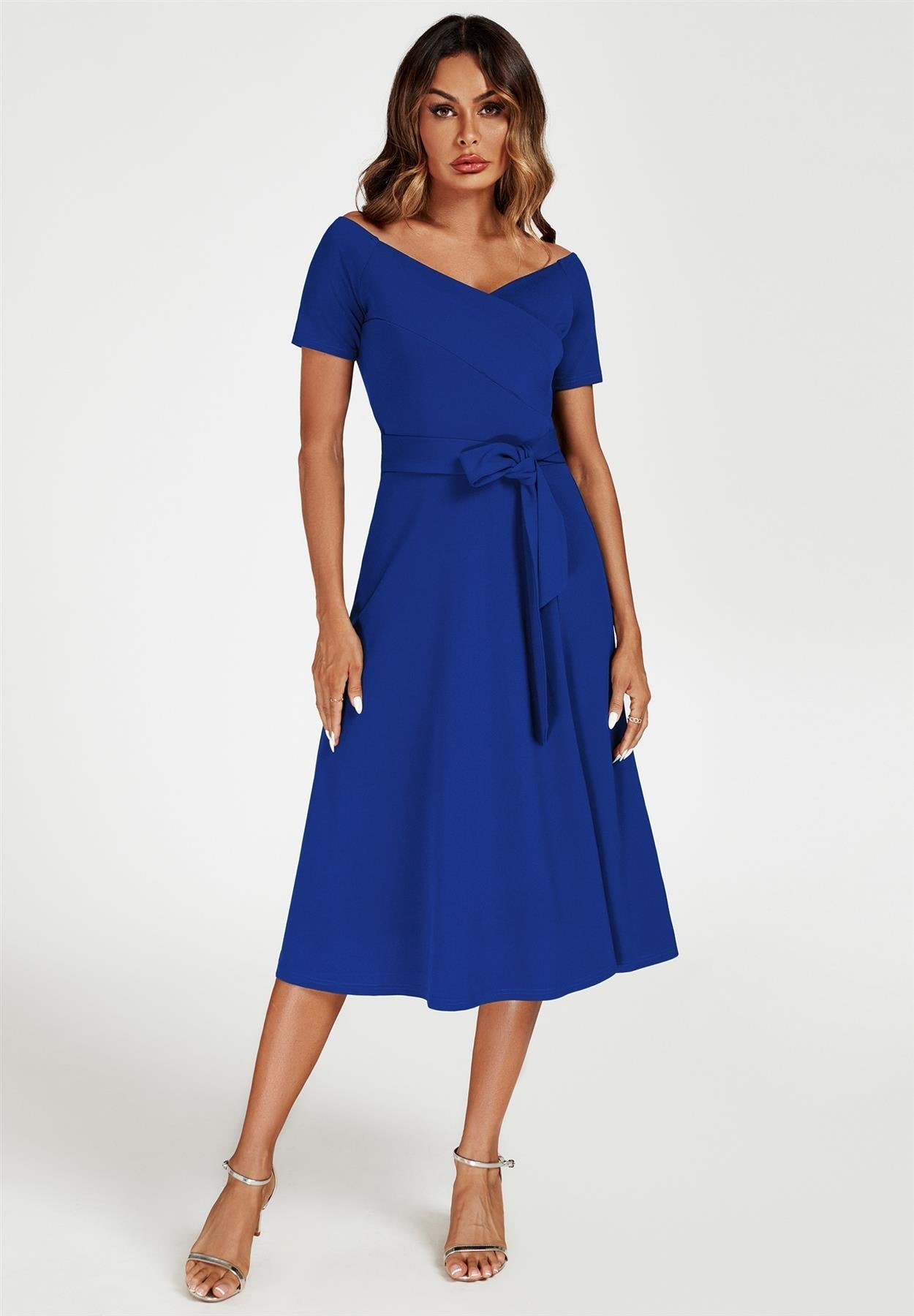 Bardot Midi Dress In Royal Blue - AXON