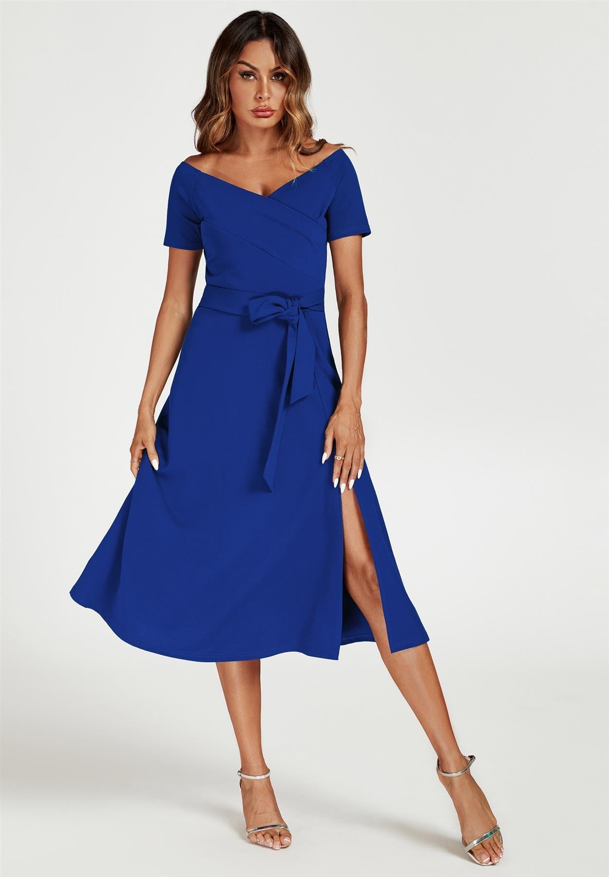 Bardot Midi Dress In Royal Blue - AXON