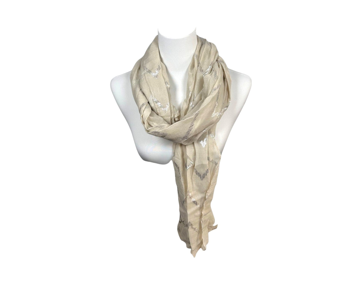 Sommer Damen Schal » Zick Zack Muster » leichter Sommerschal 180 x 70 cm » Halstuch mit glänzendem Zickzack Aufdruck » Damenschal weich & dünn