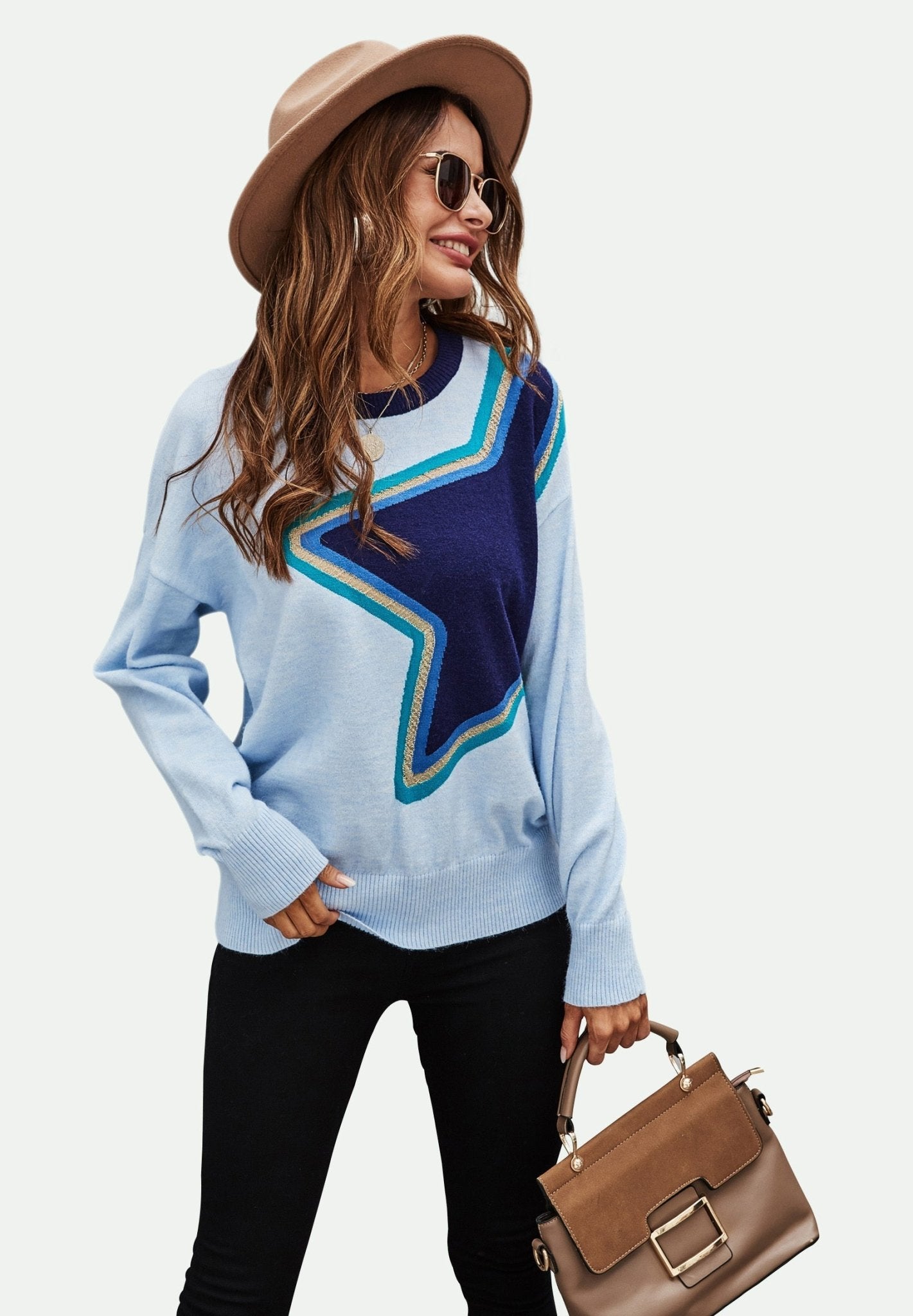 Big Star Pattern Knitted Long Sleeve Jumper In Blue - AXON