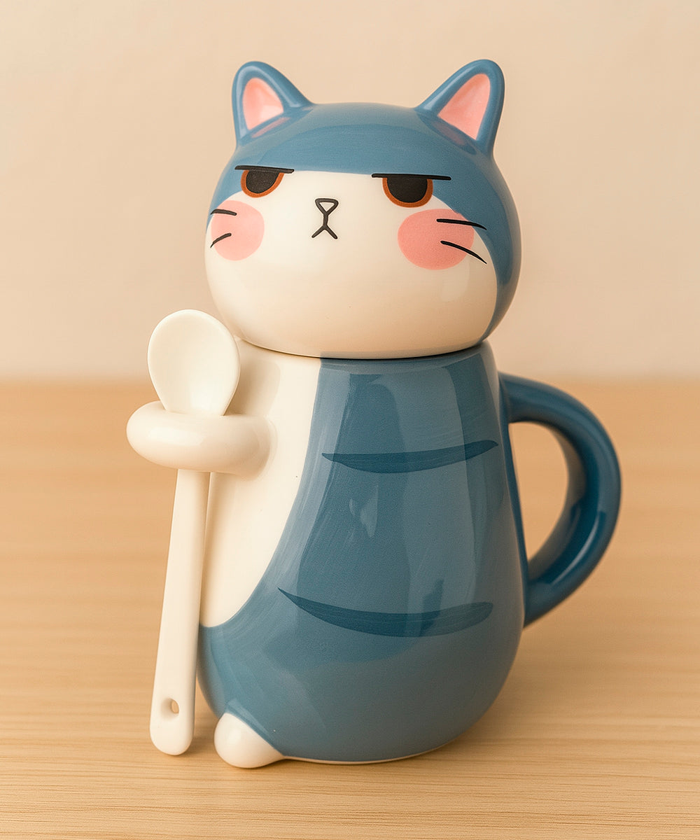 Schmuck Duftkerze mit Motiv Katze, in Keramiktasse mit Deckel und Löffel