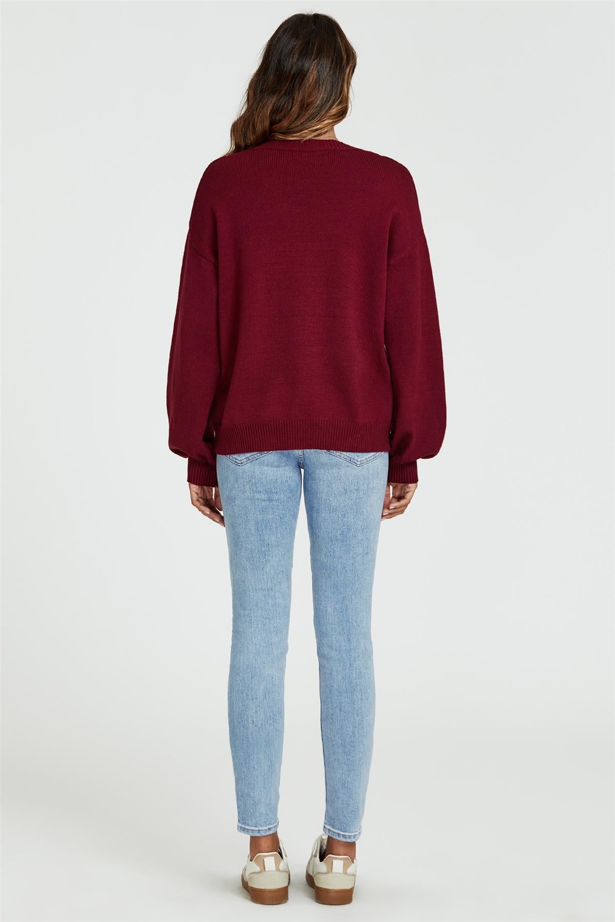 Bow Pattern Jumper Top In Wine - AXON