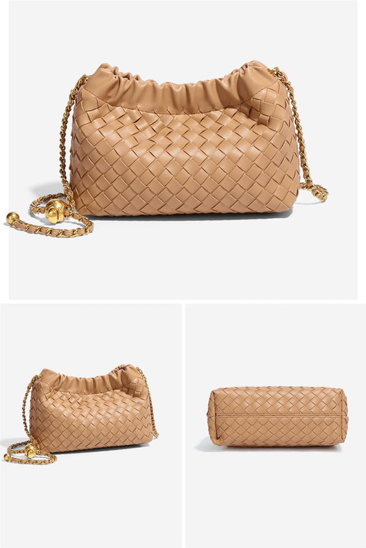 Braided Crossbody Small Dumpling Bag In Camel - AXON