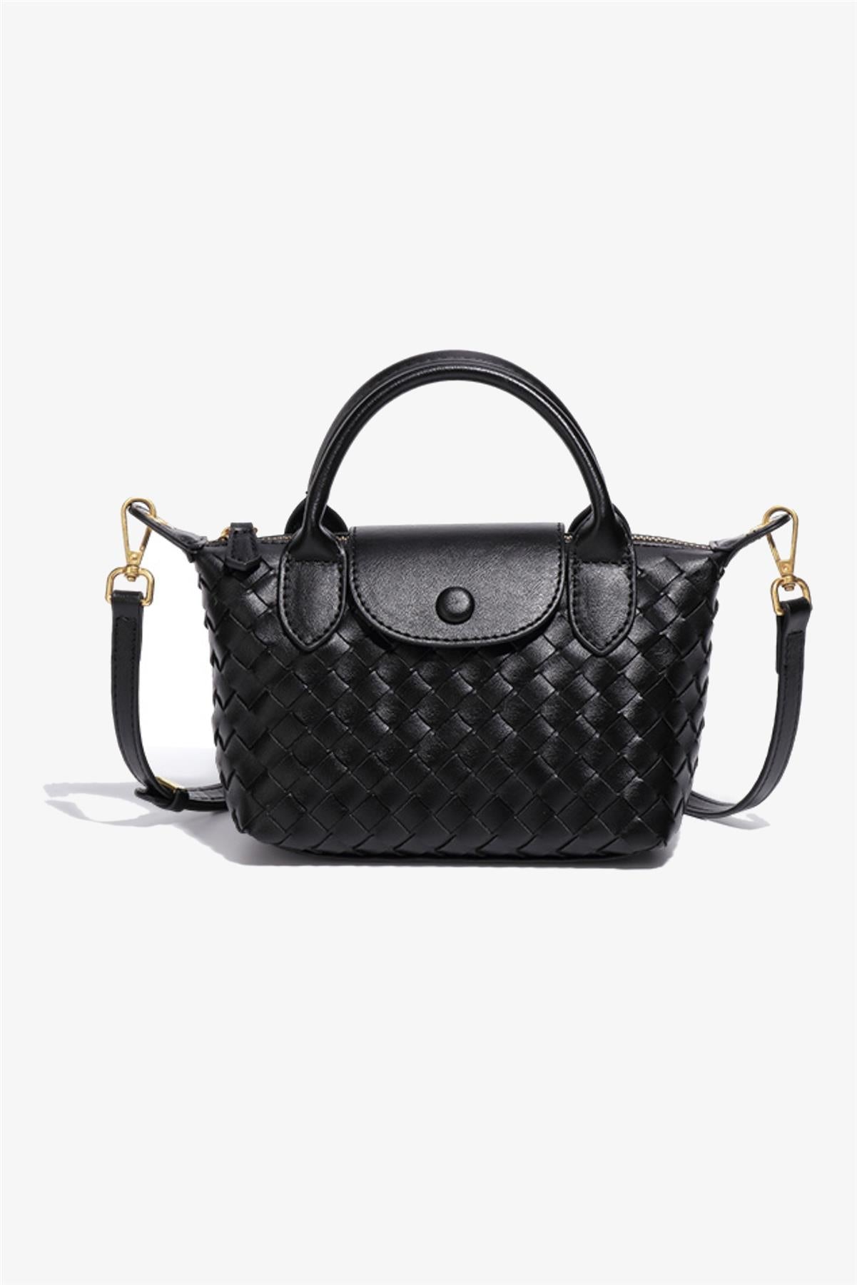 Braided Mini Top Handle Bag In Black - AXON