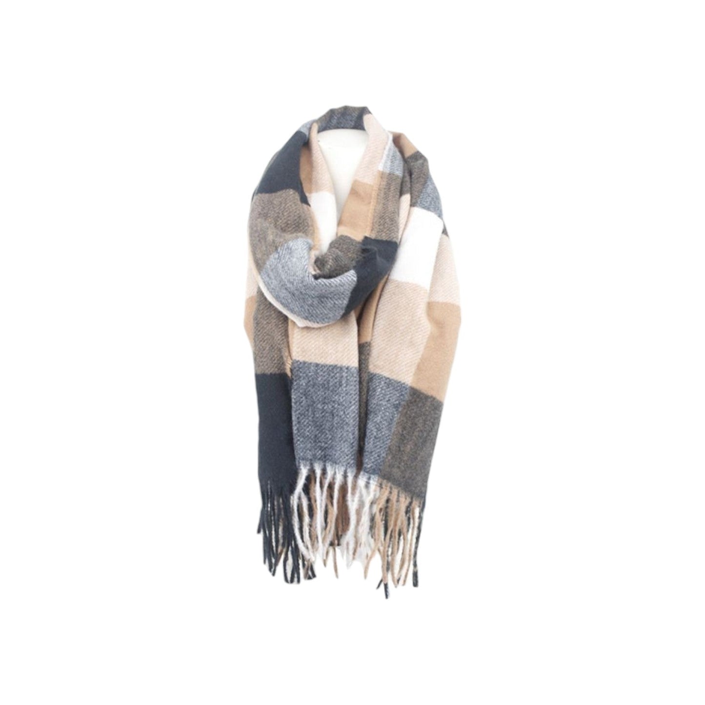 Winter Damen Schal » Cashmera Soft » Winterschal Karo Muster » Damenschal » Fransenschal 180 x 65 cm