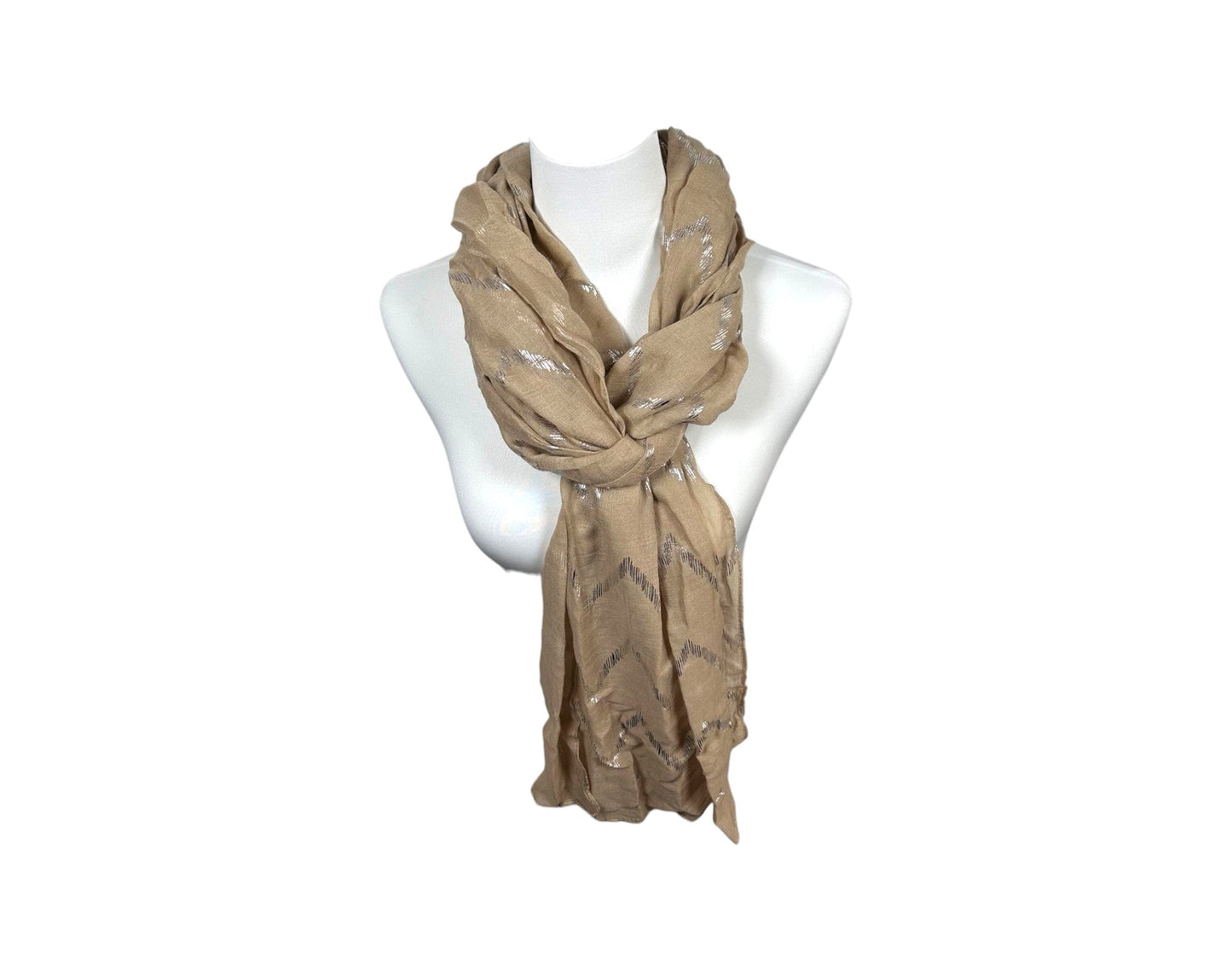 Sommer Damen Schal » Zick Zack Muster » leichter Sommerschal 180 x 70 cm » Halstuch mit glänzendem Zickzack Aufdruck » Damenschal weich & dünn