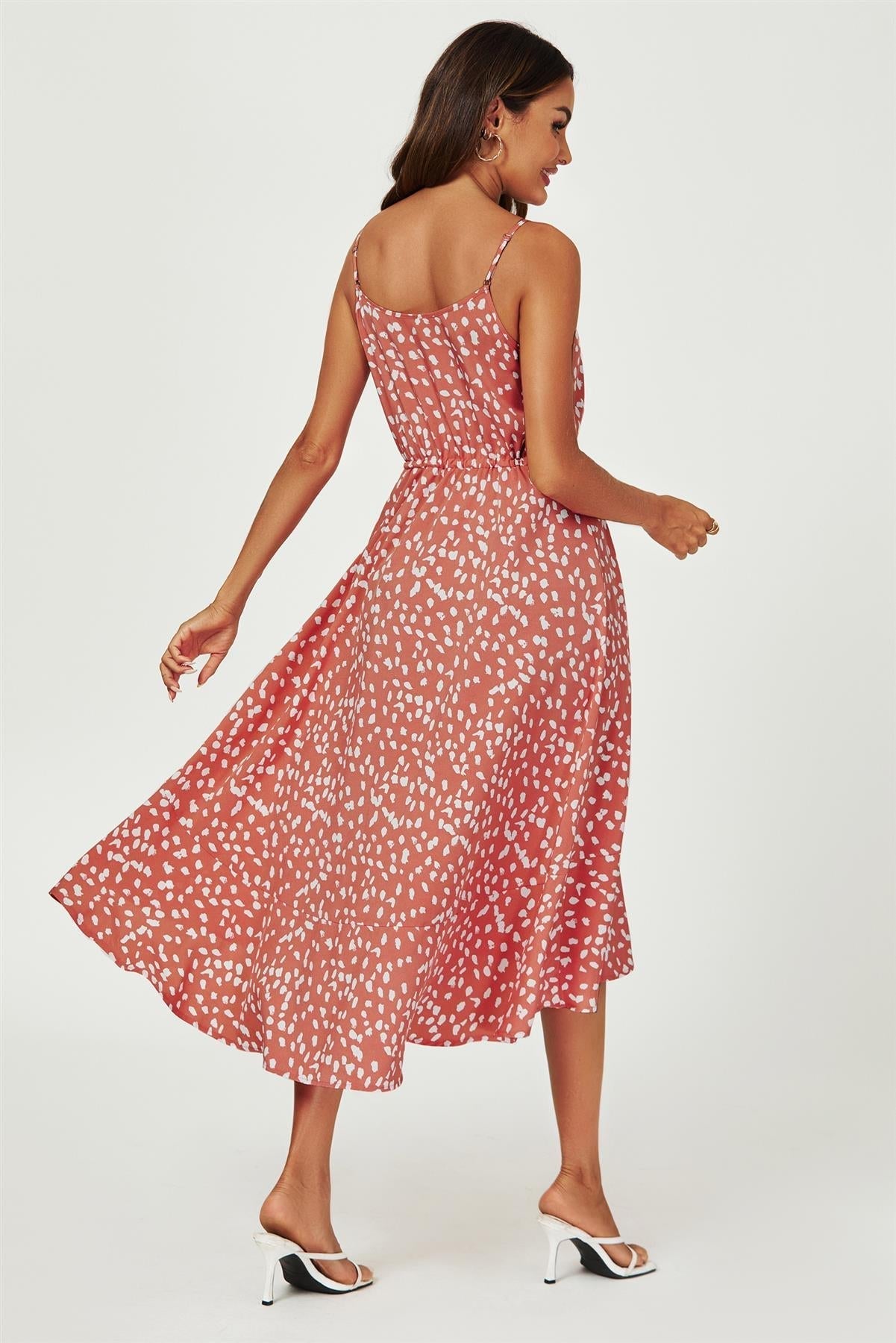 Button Down High Low Strappy Dress In Dusty Red - AXON