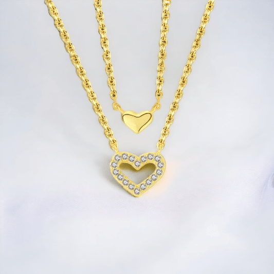 Halskette im Layer Design mit Herzanhängern